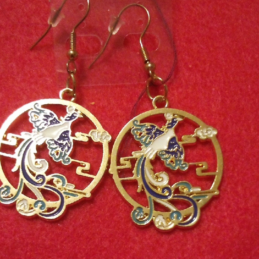Gold and Blue Butterfly Earrings